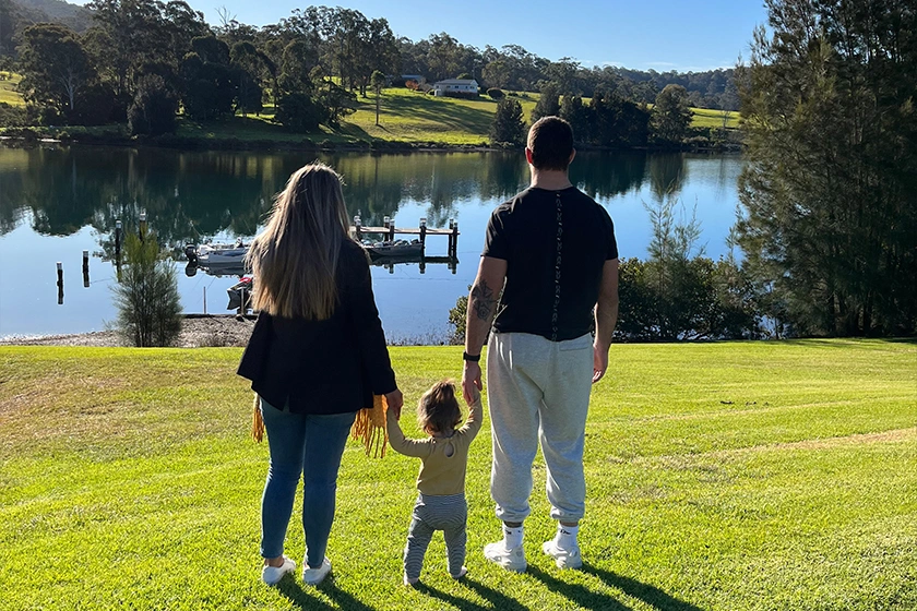 Young family at the Black Bream Point Lake
